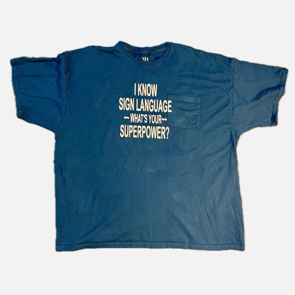 ASL Sign Language Super Power Pocket Tee Size 3X - Picture 1 of 3